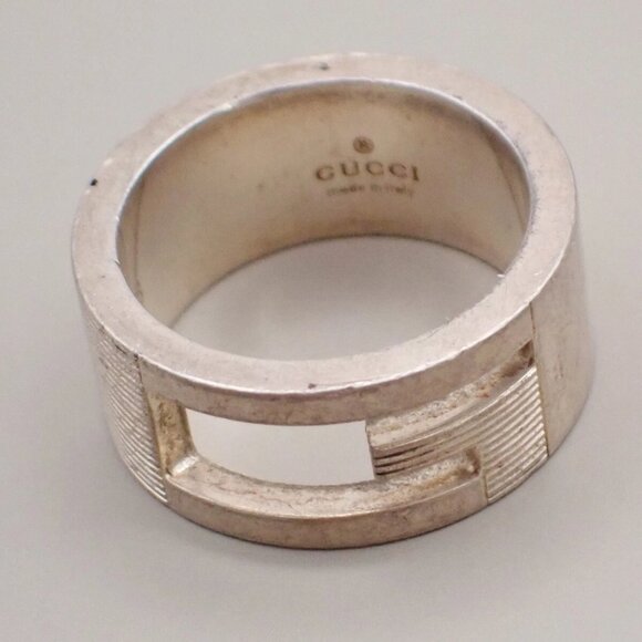 GUCCI G Logo Ring Sterling Silver Size JP 8 US 4.5 Italy Accessory - Picture 10 of 15